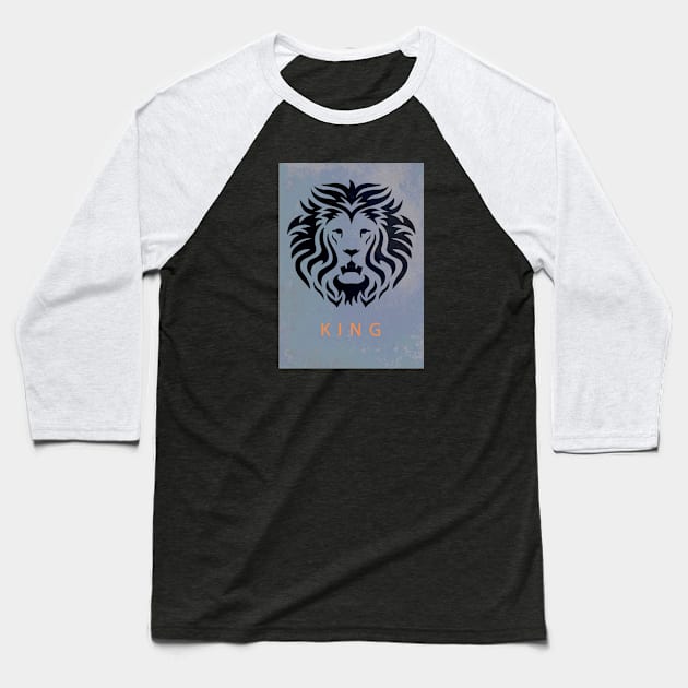 'KING' Lion Head - Black 'n' Blue Baseball T-Shirt by sleepingdogprod